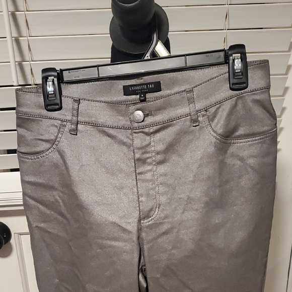 Lafayette 148 New York Shimmering Gray Straight Leg Pants - Picture 4 of 8